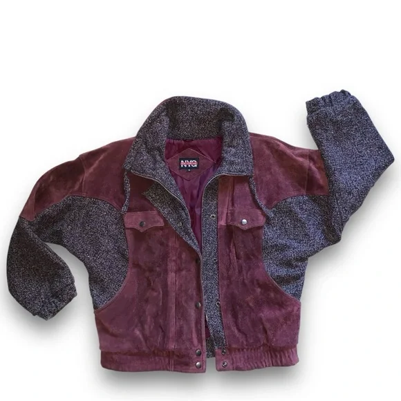 v i n t a g e :: Suede Leather Bomber Tweed Wool Knit Jacket